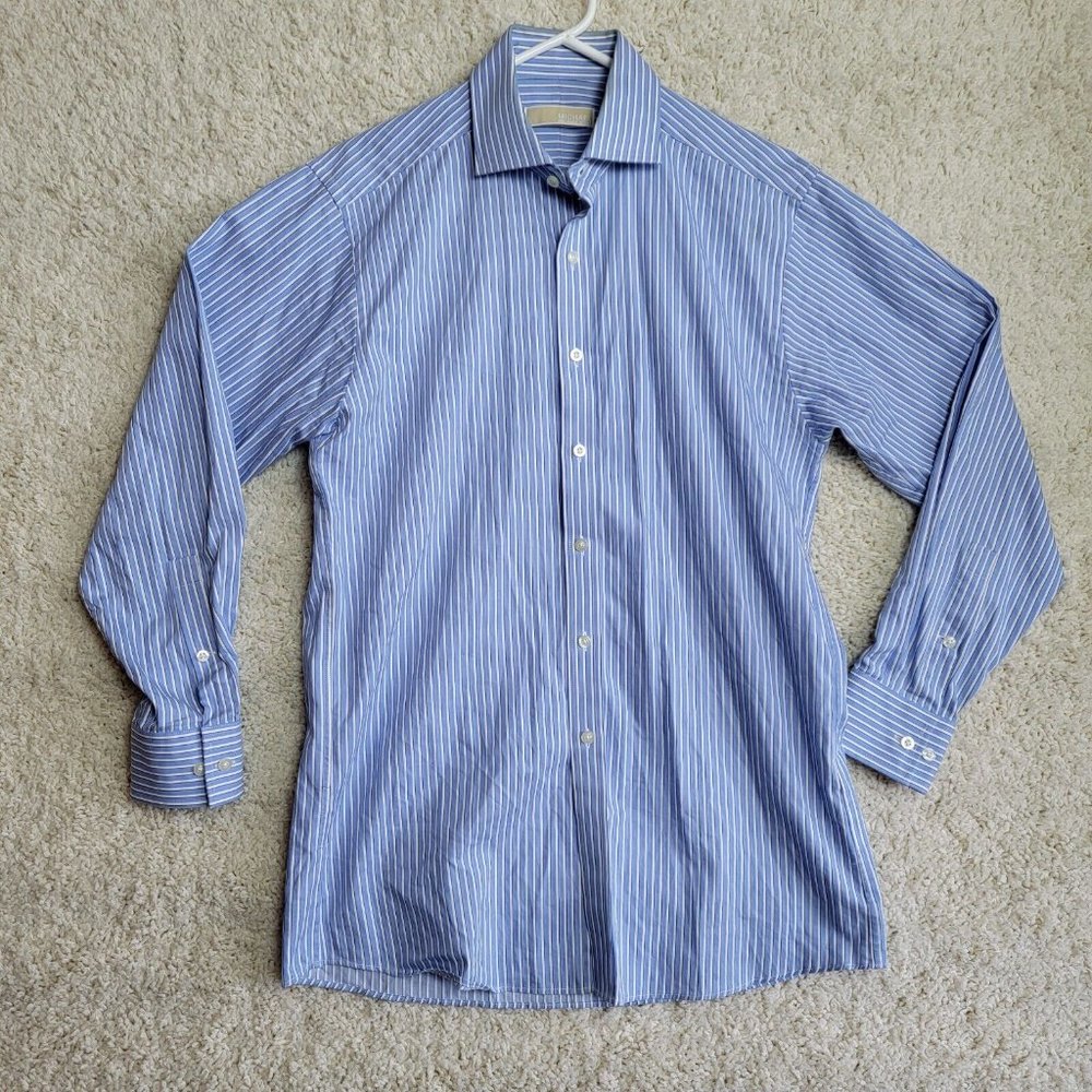 Michael Kors Men's Blue Striped Button Down Shirt 15 32/33 Long Sleeve Designer